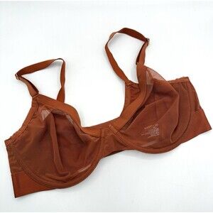 Harper Wilde Luxe Plunge Bra Womens 34D Rust Sheer Mesh Underwire Support